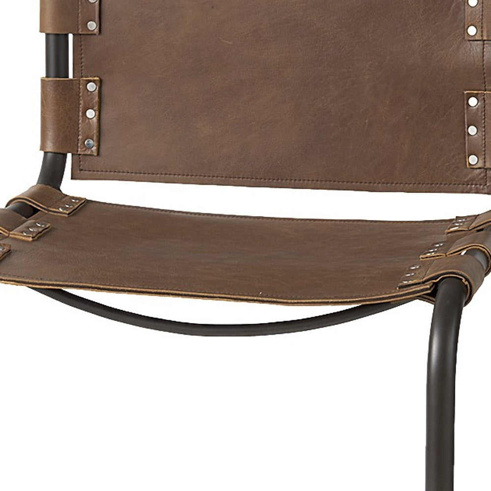 35" Brown Leather And Steel Bar Chair Image 11