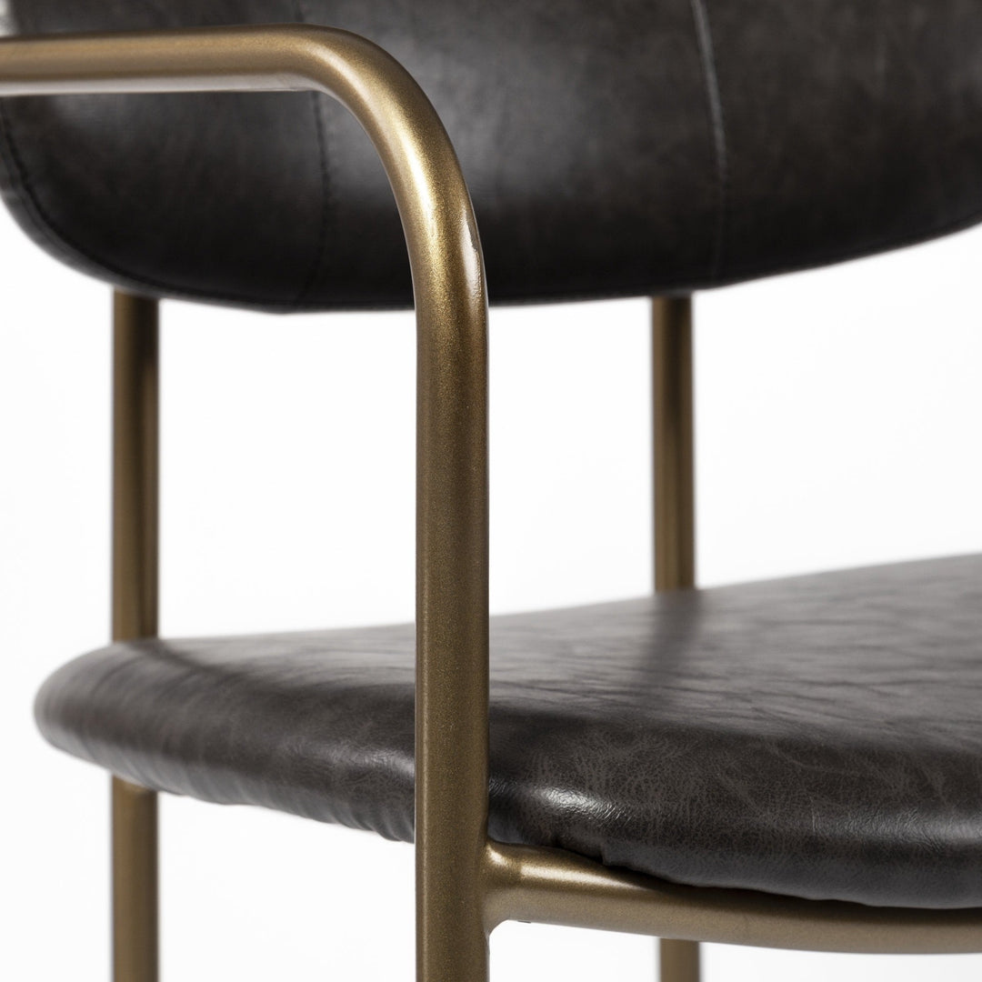 30" Brown And Gold Faux Leather And Steel Bar Height Bar Chair Image 7