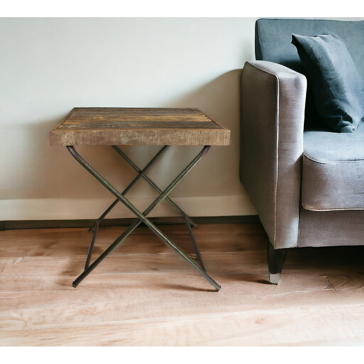 30" Charcoal And Wood Brown Solid Wood End Table Image 7