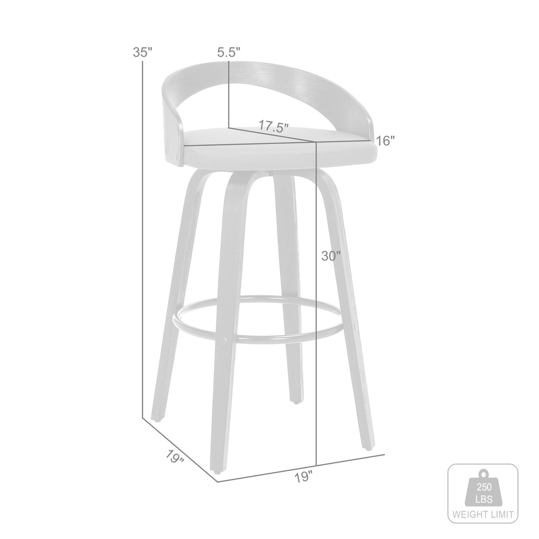 30" Cream And Brown Faux Leather And Solid Wood Swivel Low Back Bar Height Bar Chair Image 10