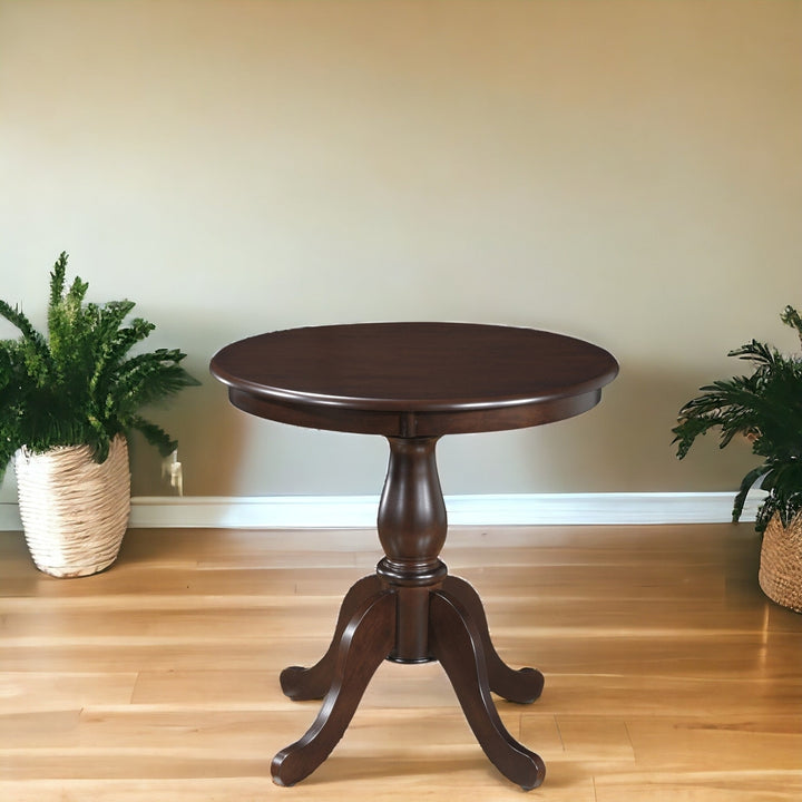 30" Espresso Rounded Solid Manufactured Wood And Solid Wood Pedestal Base Dining Image 5