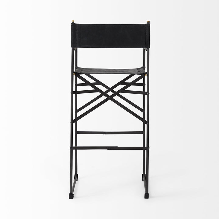 30" Black Leather And Metal Bar Height Bar Chair Image 4