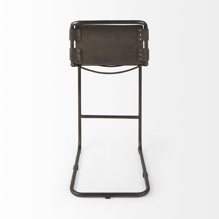 30" Brown And Black Leather And Iron Bar Chair Image 4