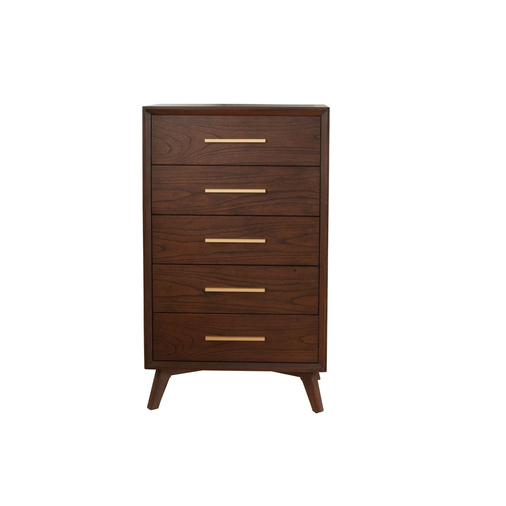 28" Walnut Solid Wood Five Drawer Chest Image 2