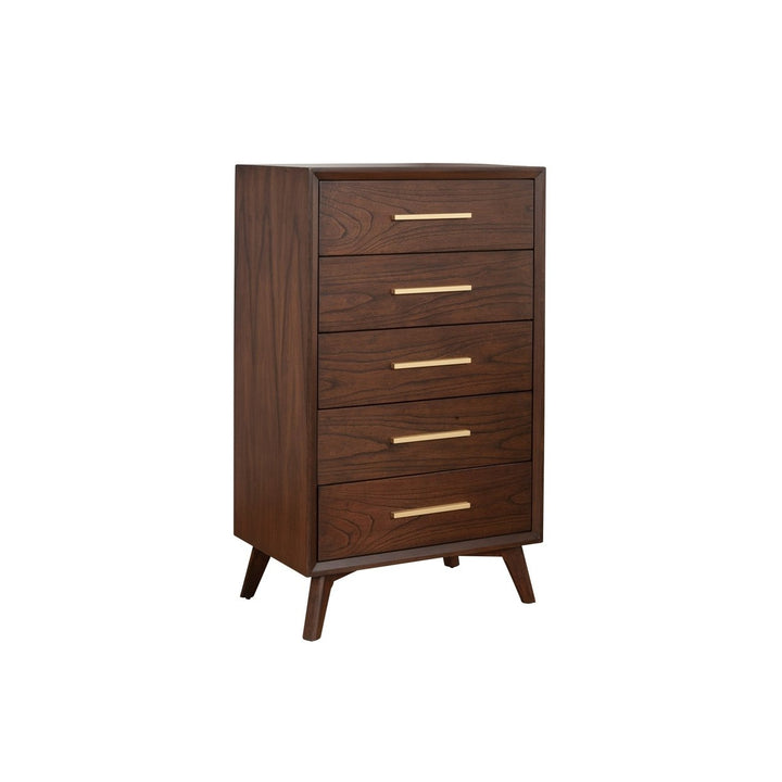 28" Walnut Solid Wood Five Drawer Chest Image 3