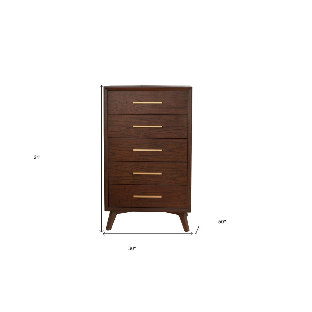 28" Walnut Solid Wood Five Drawer Chest Image 4