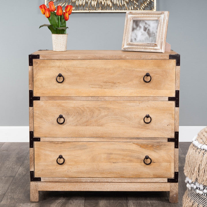 28" Natural Wood Solid Wood Three Drawer Dresser Image 8