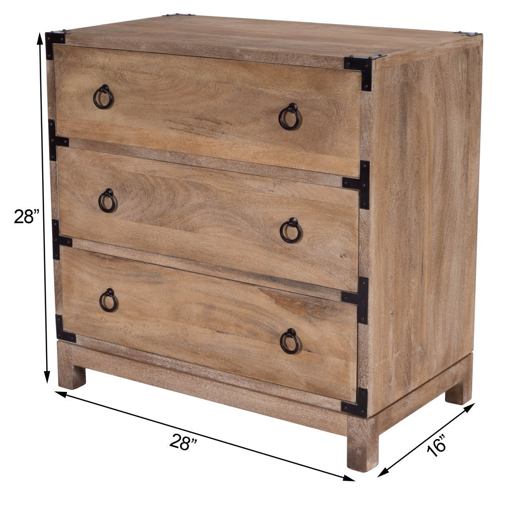 28" Natural Wood Solid Wood Three Drawer Dresser Image 9