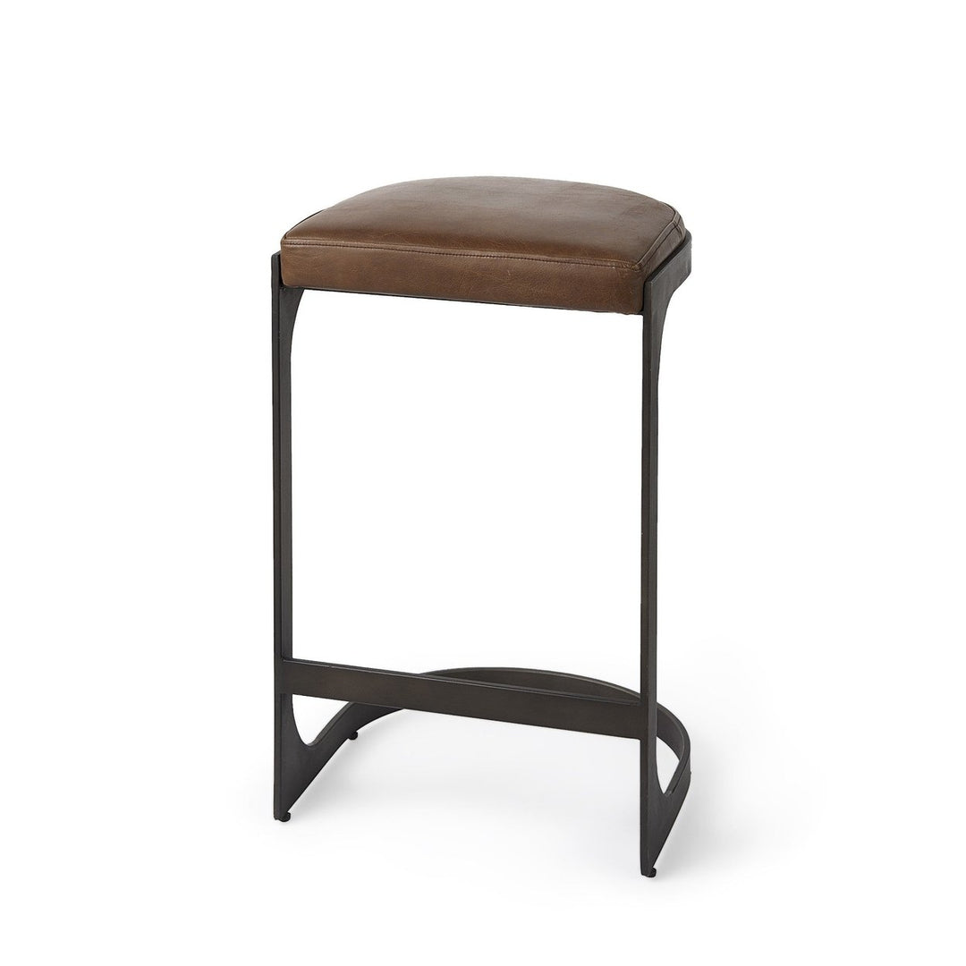 29" Medium Brown Iron Backless Bar Chair Image 1