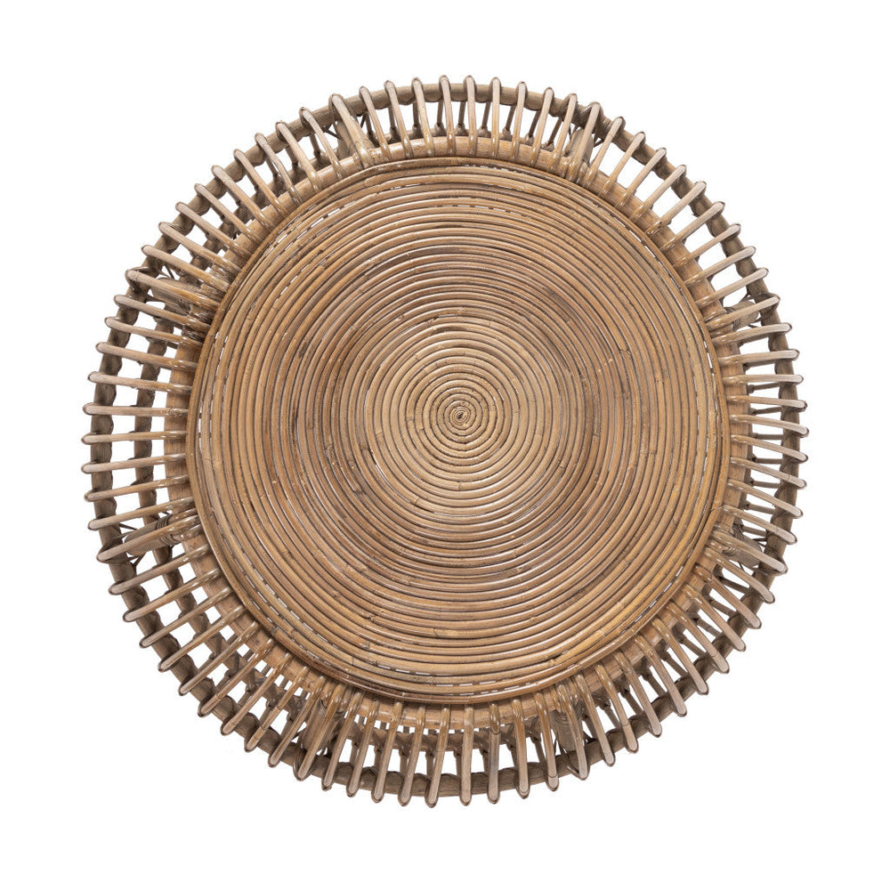 32" Natural Rattan Round Distressed Coffee Table Image 2