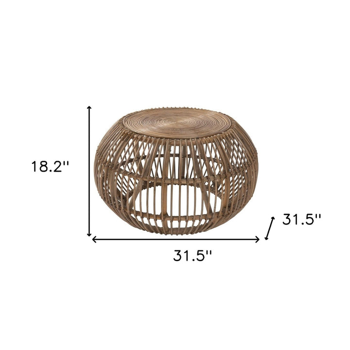 32" Natural Rattan Round Distressed Coffee Table Image 5