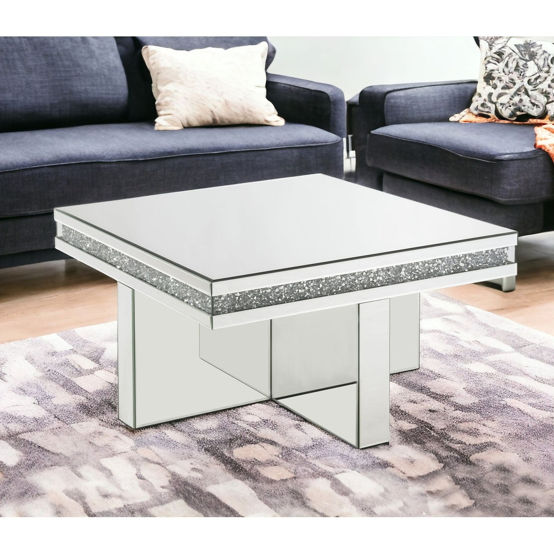 32" Silver Glass Mirrored Coffee Table Image 6