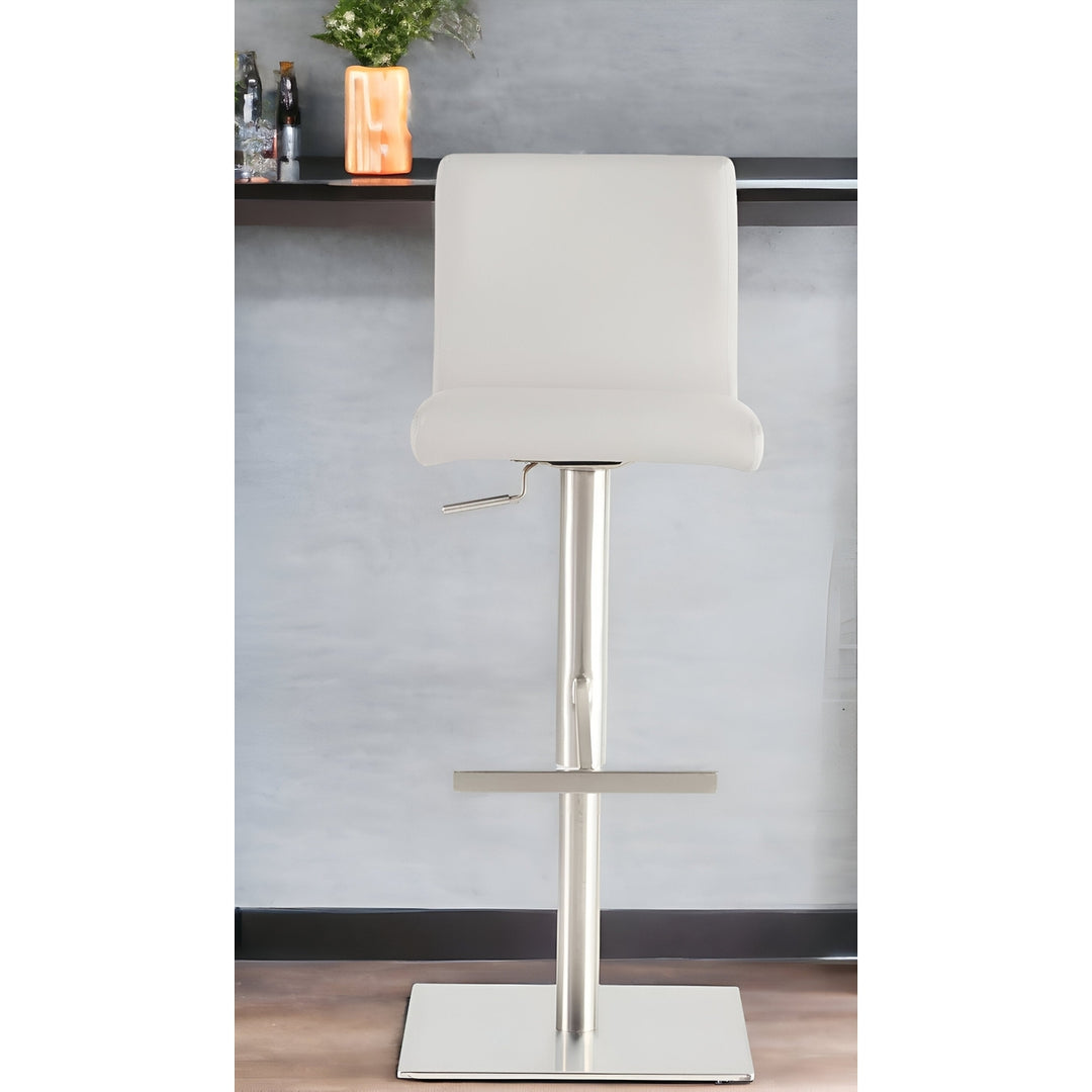 32" White And Silver Steel Swivel Low Back Bar Height Bar Chair Image 5