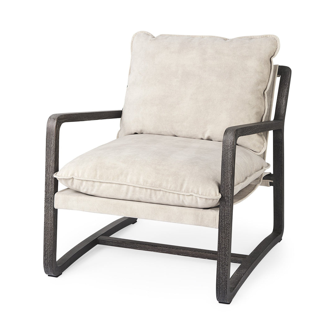 34" Cream And Black Fabric Lounge Chair Image 1