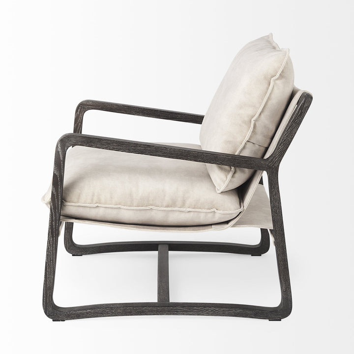 34" Cream And Black Fabric Lounge Chair Image 3