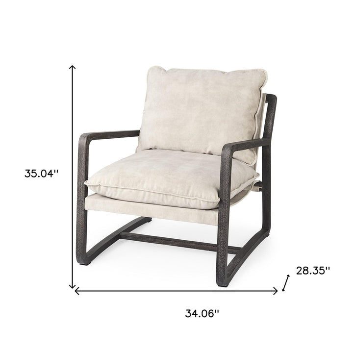 34" Cream And Black Fabric Lounge Chair Image 8