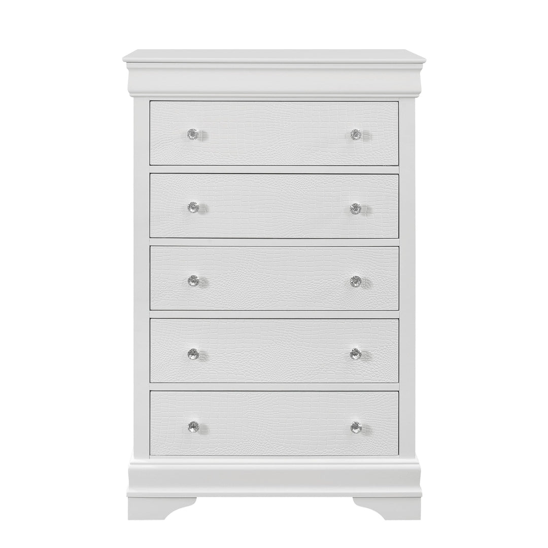 31" Metallic White Solid Wood Five Drawer Chest Image 1