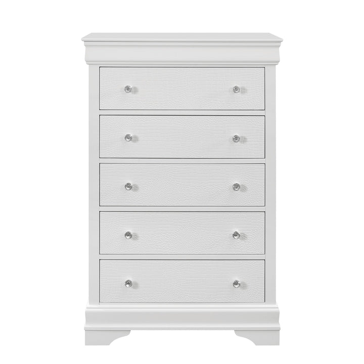 31" Metallic White Solid Wood Five Drawer Chest Image 1