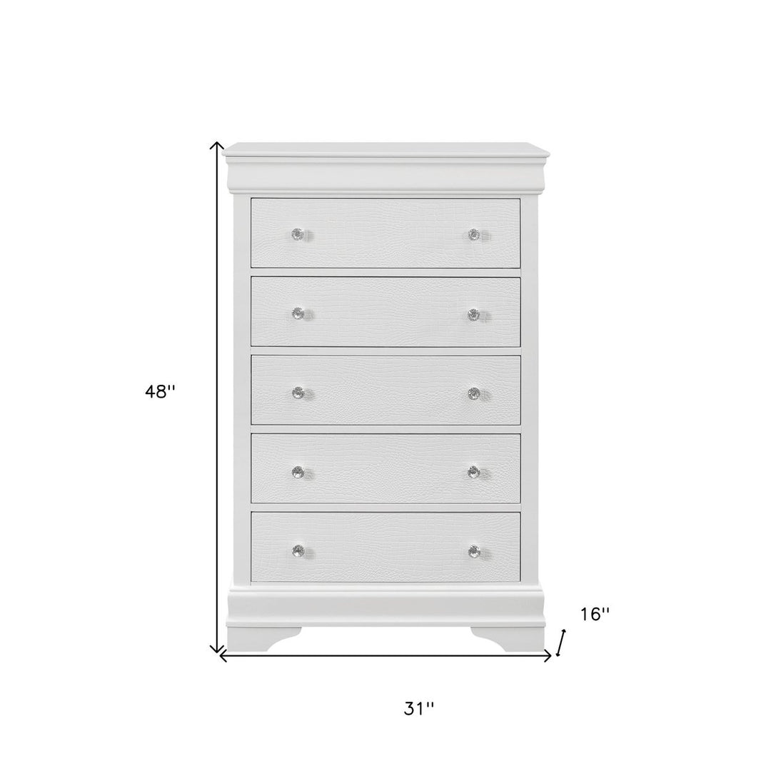 31" Metallic White Solid Wood Five Drawer Chest Image 2