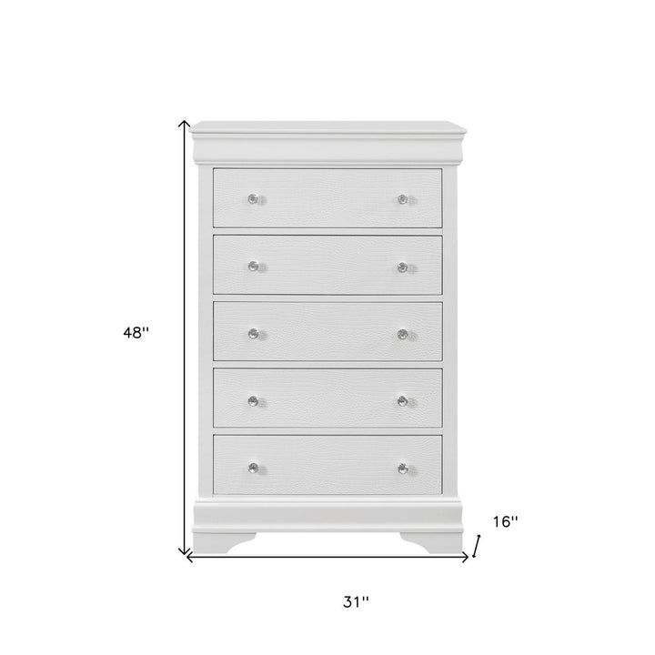 31" Metallic White Solid Wood Five Drawer Chest Image 2