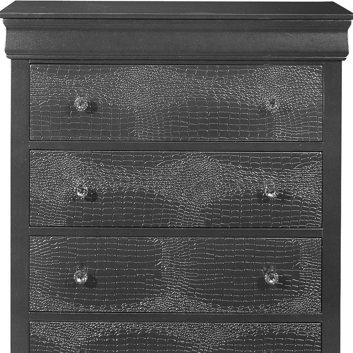 31" Metallic Grey Solid Wood Five Drawer Chest Image 3