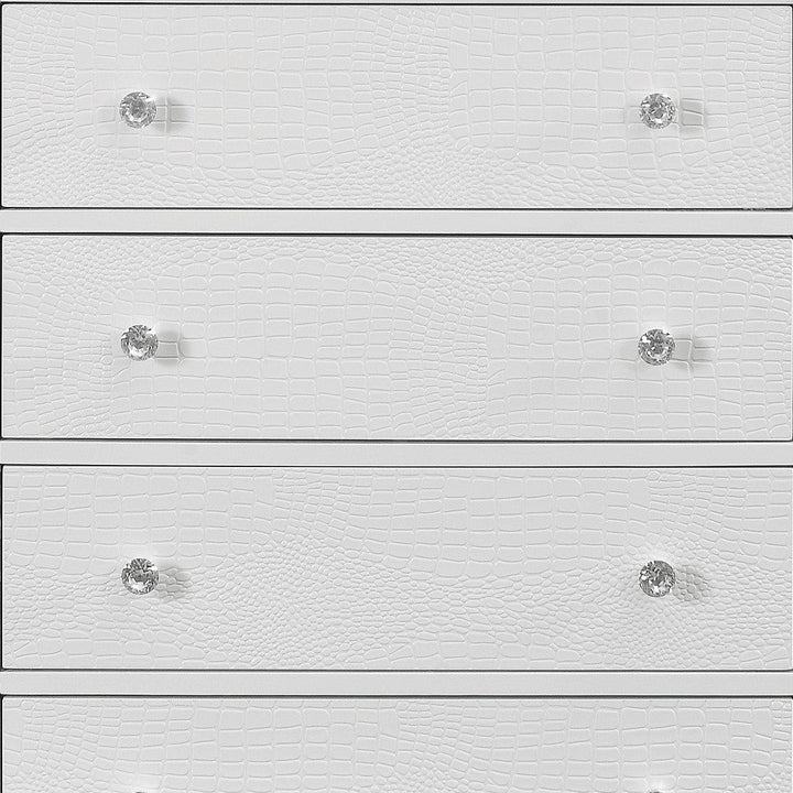 31" Metallic White Solid Wood Five Drawer Chest Image 4