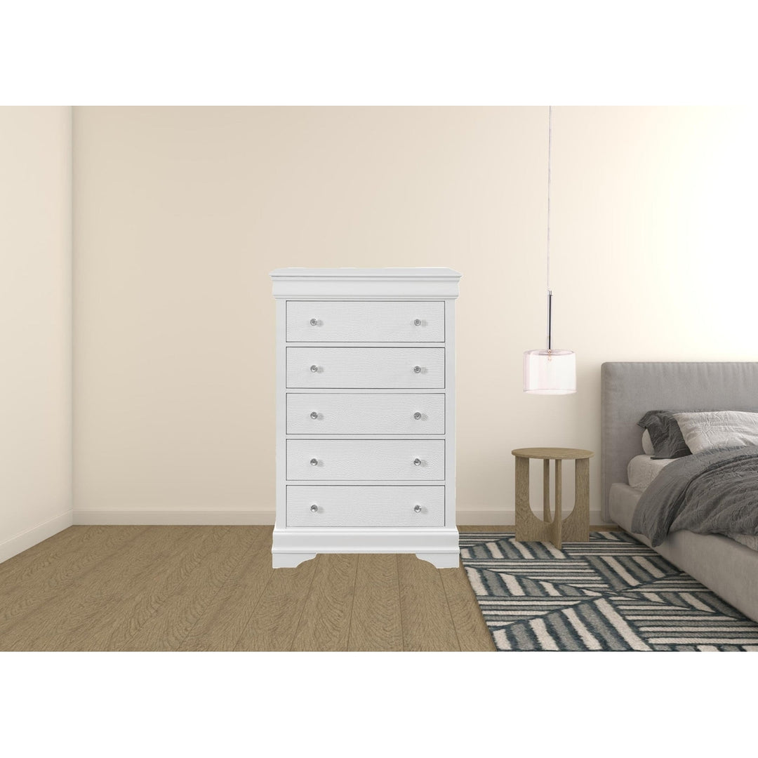 31" Metallic White Solid Wood Five Drawer Chest Image 5