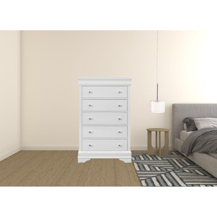 31" Metallic White Solid Wood Five Drawer Chest Image 5