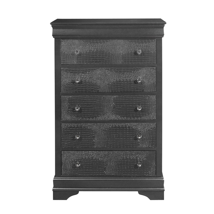 31" Metallic Grey Solid Wood Five Drawer Chest Image 4