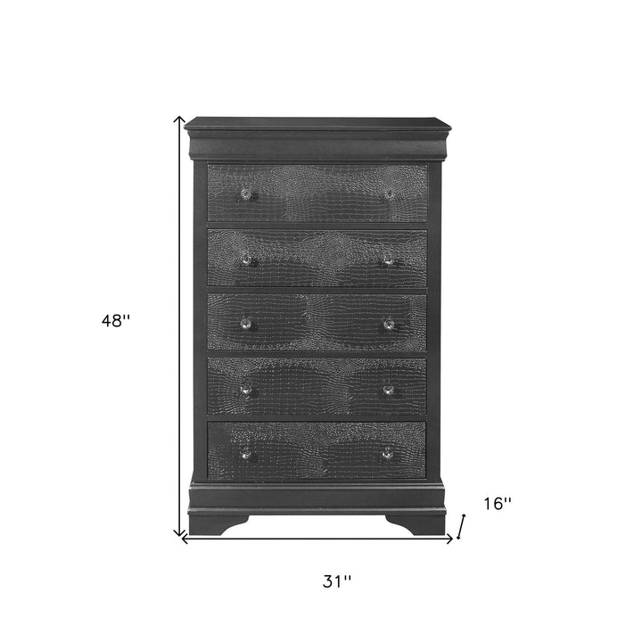 31" Metallic Grey Solid Wood Five Drawer Chest Image 5