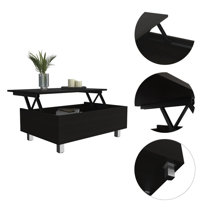 32" Black Manufactured Wood Rectangular Lift Top Coffee Table With Drawer And Shelf Image 3