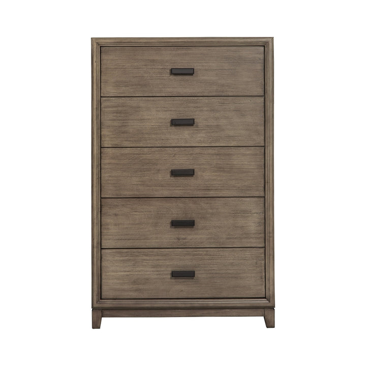 32" Gray Solid Wood Five Drawer Chest Image 1