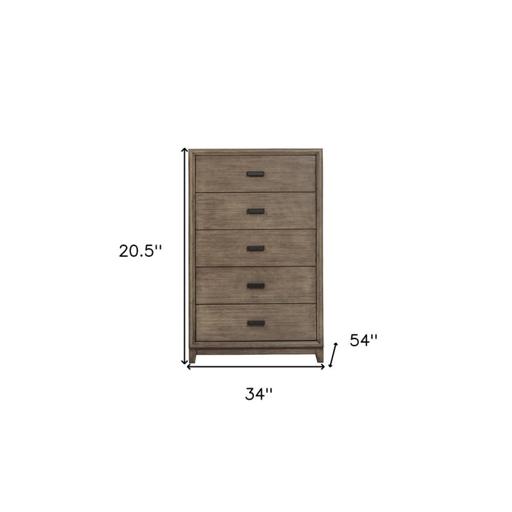 32" Gray Solid Wood Five Drawer Chest Image 3