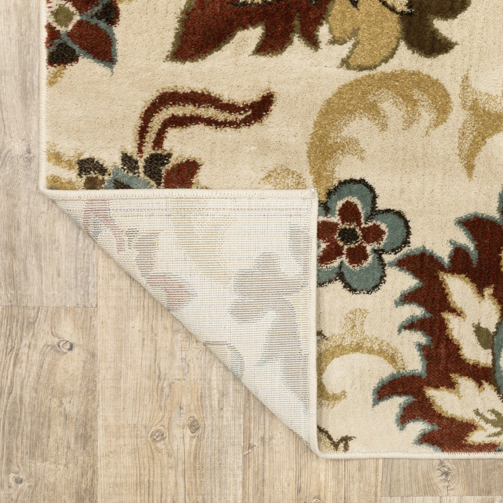 3X5 Ivory And Red Floral Vines Area Rug Image 2