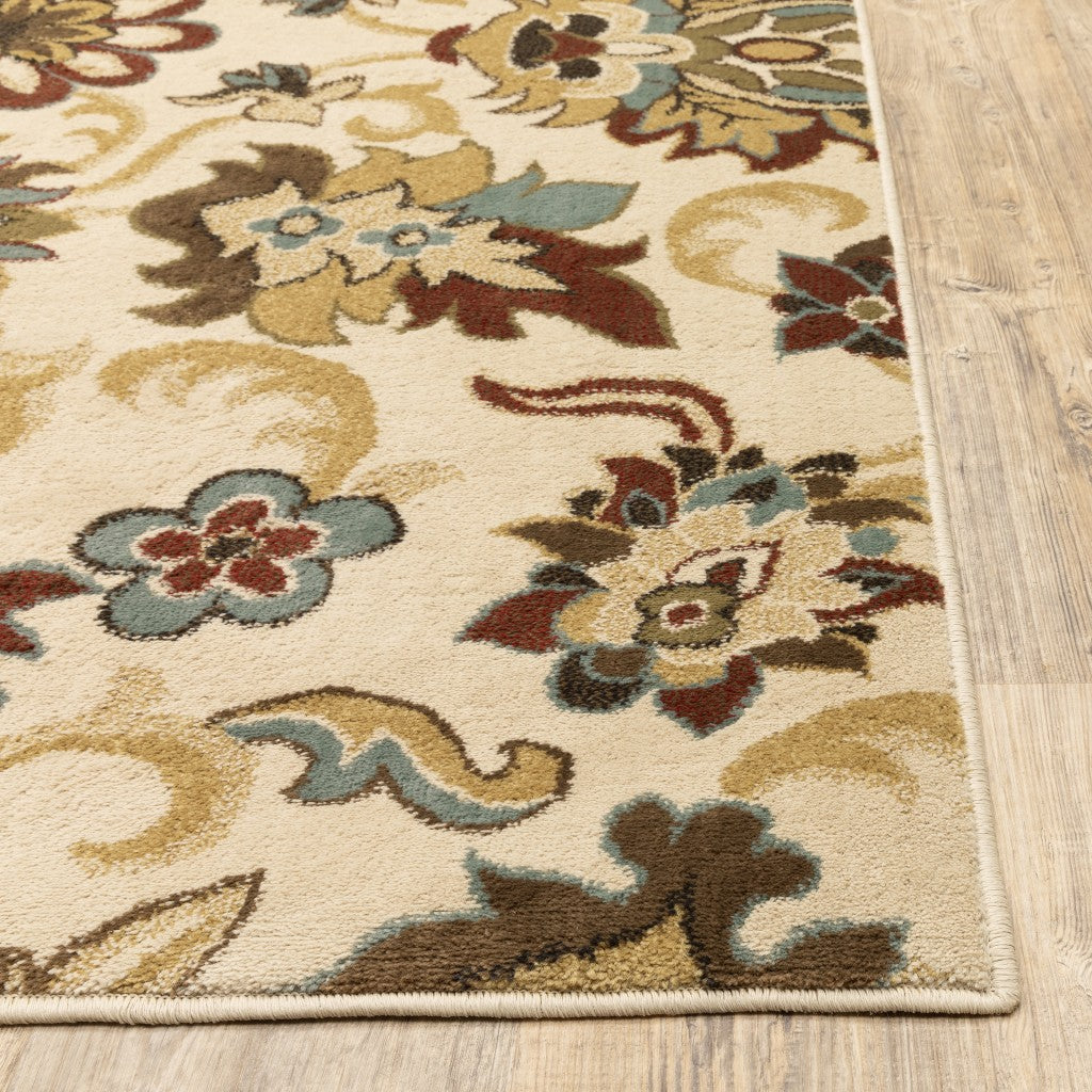 3X5 Ivory And Red Floral Vines Area Rug Image 10