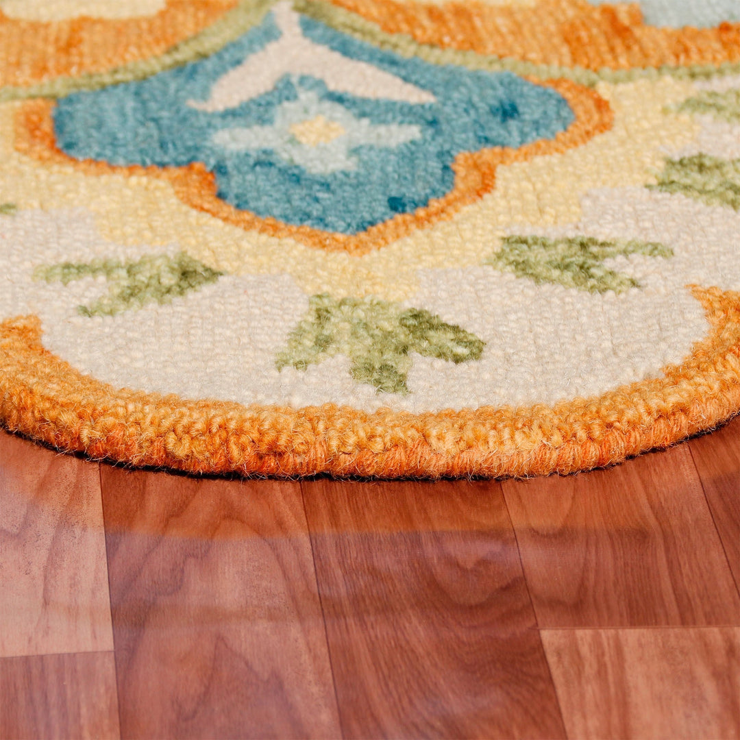 4 Orange and Blue Round Wool Floral Hand Tufted Area Rug Image 6