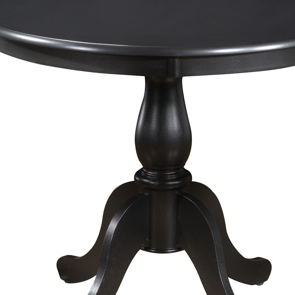 36" Black Rounded Solid Manufactured Wood And Solid Wood Pedestal Base Dining Image 3