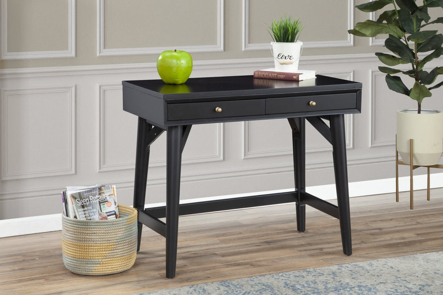 36" Black Solid Manufactured Wood Writing Desk with Two Drawers Image 1