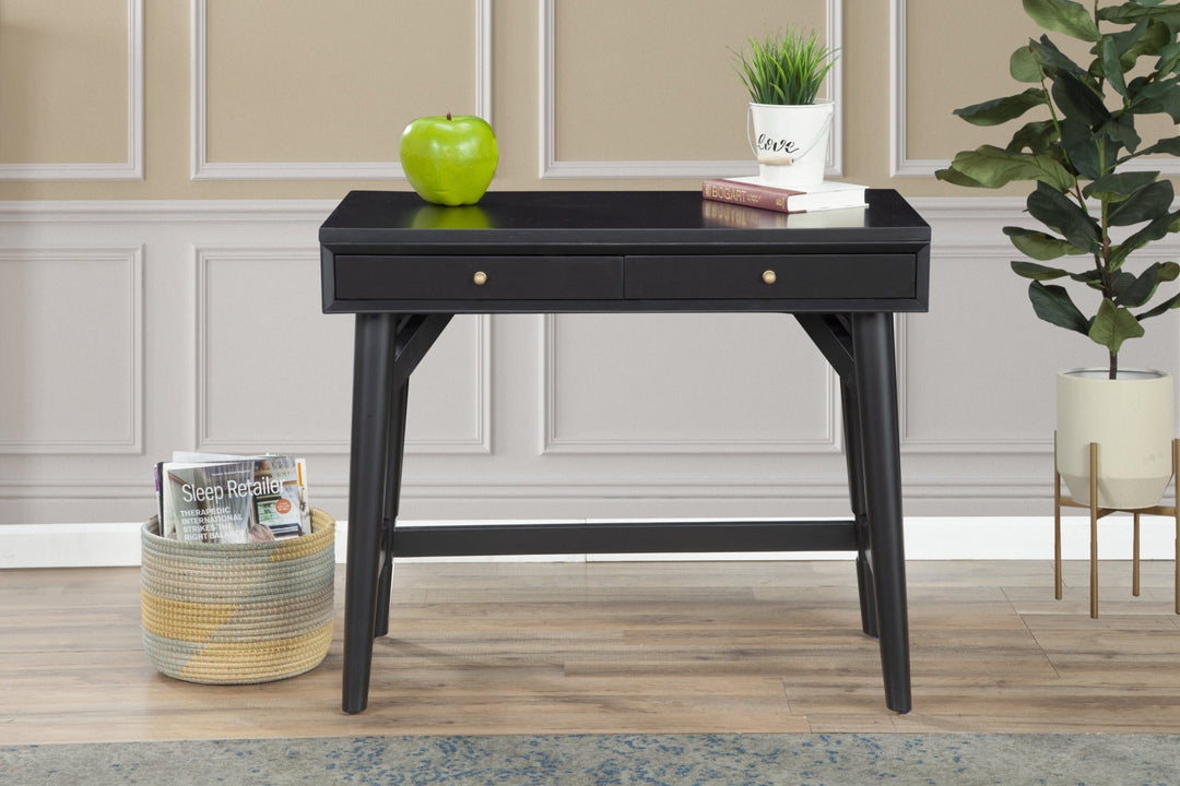 36" Black Solid Manufactured Wood Writing Desk with Two Drawers Image 2