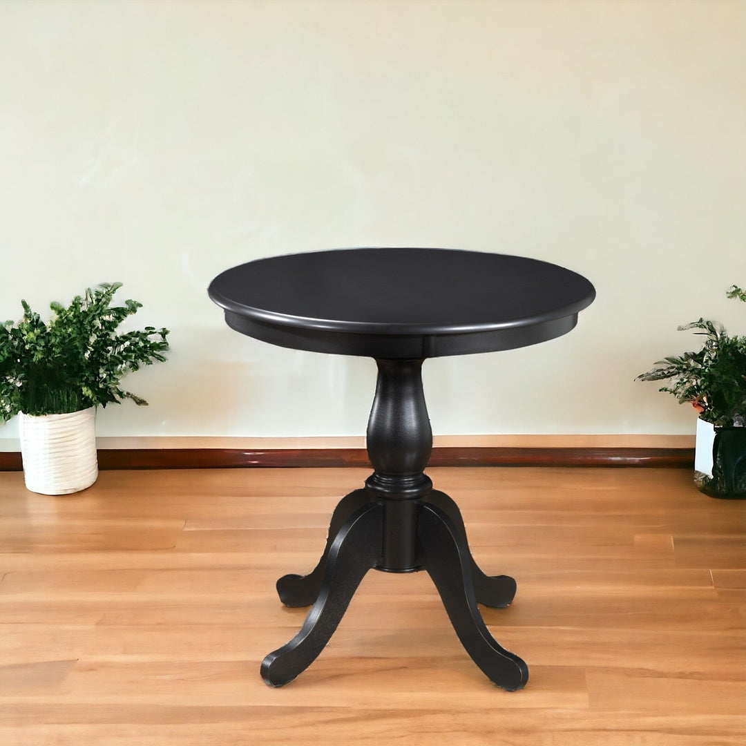 36" Black Rounded Solid Manufactured Wood And Solid Wood Pedestal Base Dining Image 5