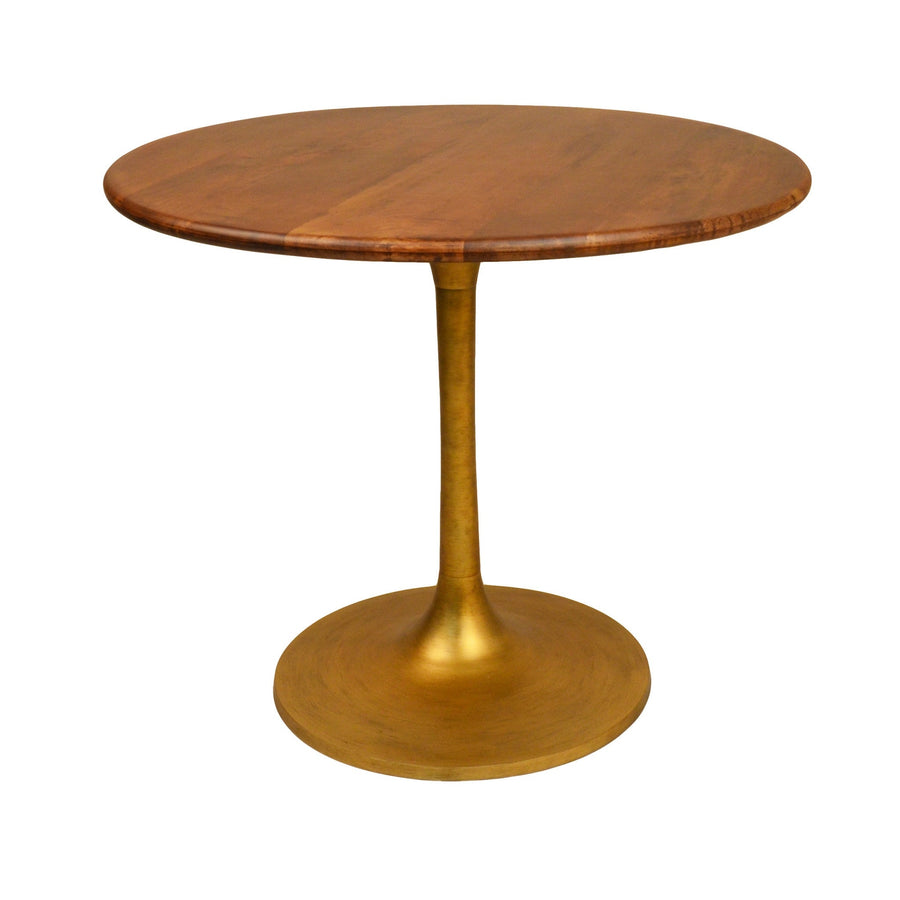 36" Brown and Gold Rounded Solid Wood and Iron Pedestal Base Dining Image 1