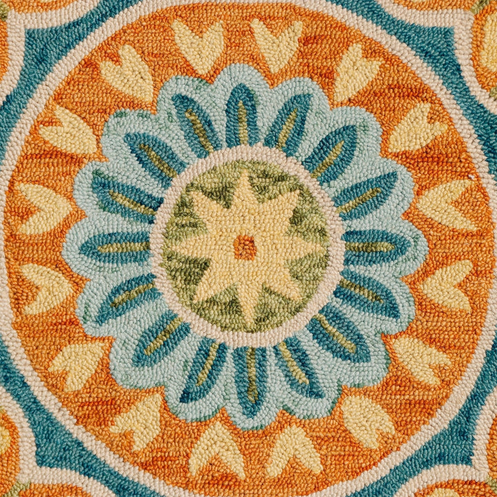 4 Orange and Blue Round Wool Floral Hand Tufted Area Rug Image 10