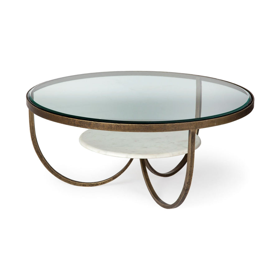 36" Gold And Brown Round Coffee Table Image 1