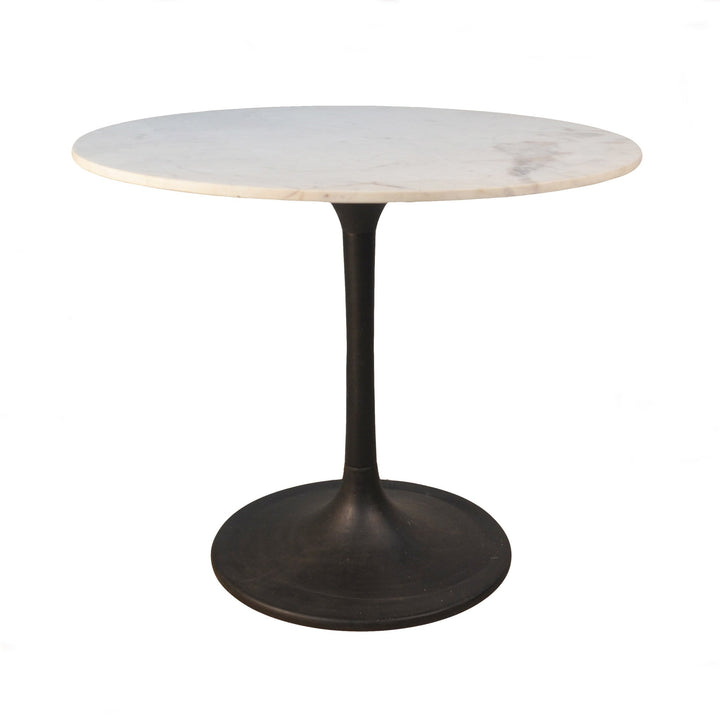 36" White and Black Rounded Marble and Iron Pedestal Base Dining Image 1