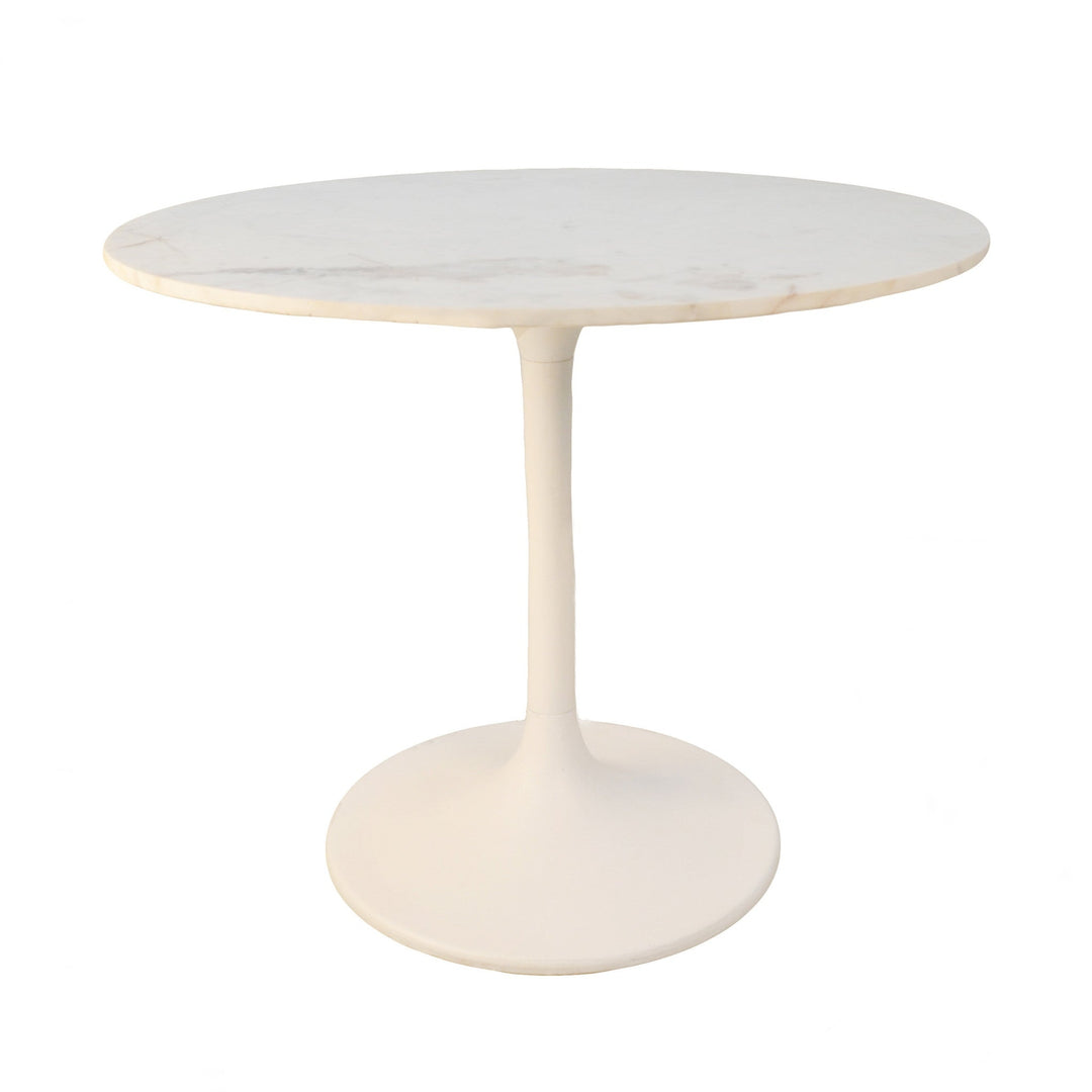 36" White Rounded Marble and Iron Pedestal Base Dining Image 1