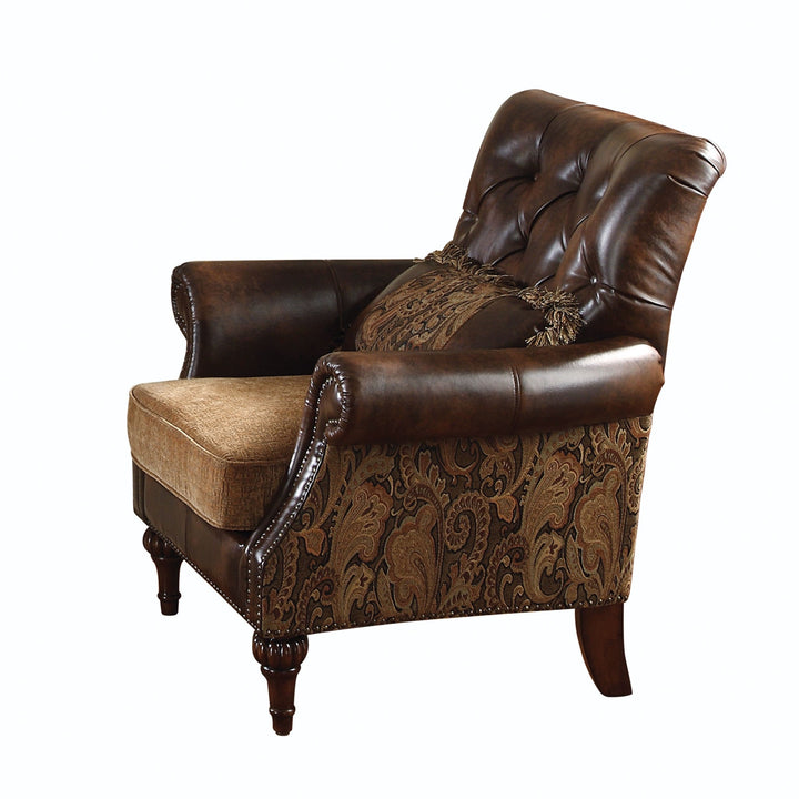 38" Brown And Black Faux Leather Floral Tufted Arm Chair Image 1