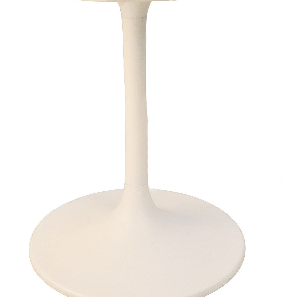 36" White Rounded Marble and Iron Pedestal Base Dining Image 3