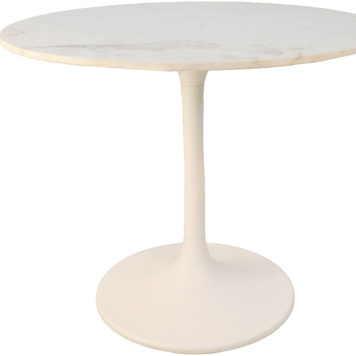 36" White Rounded Marble and Iron Pedestal Base Dining Image 4