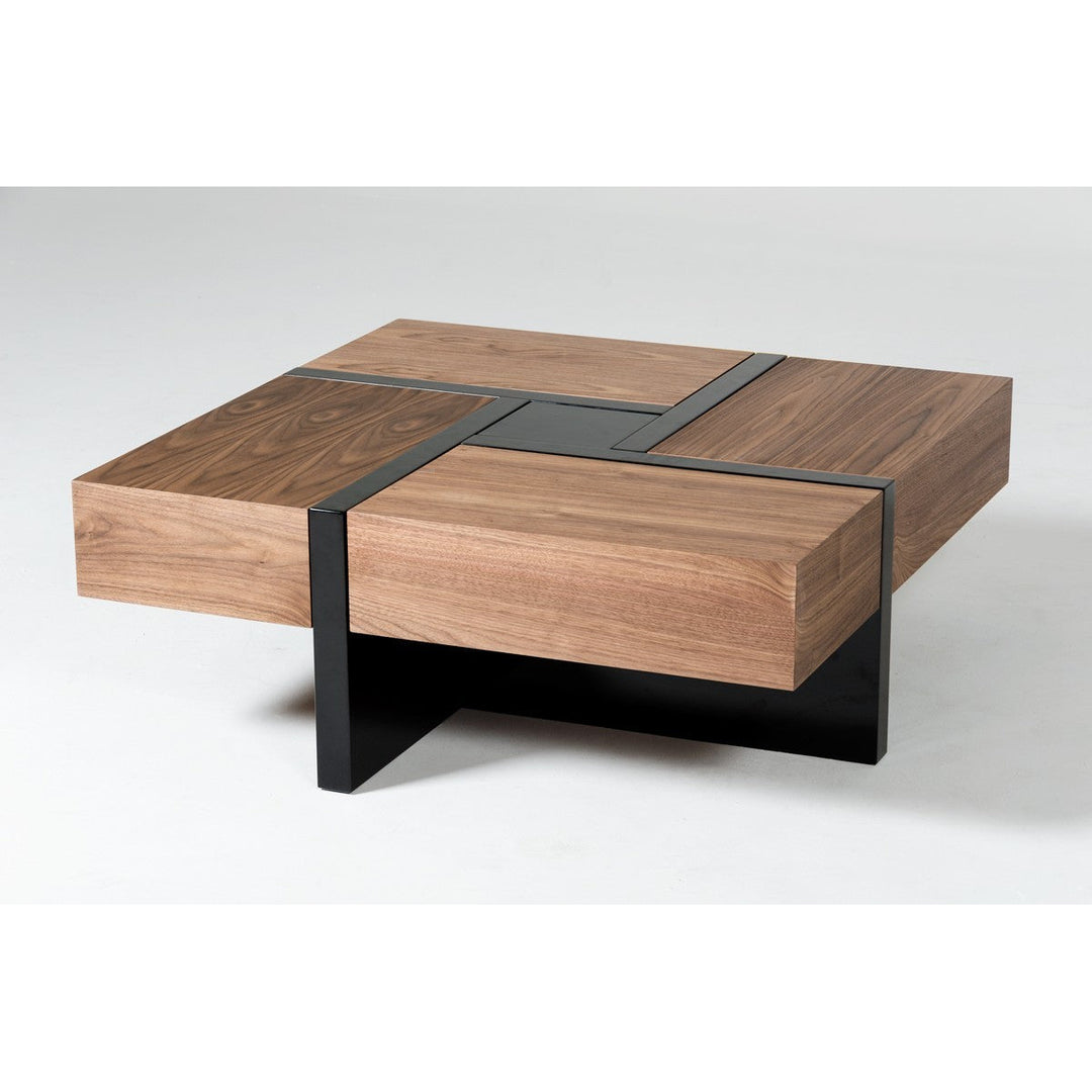 39" Brown and Black and Black Square Coffee Table with Four Drawers Image 1