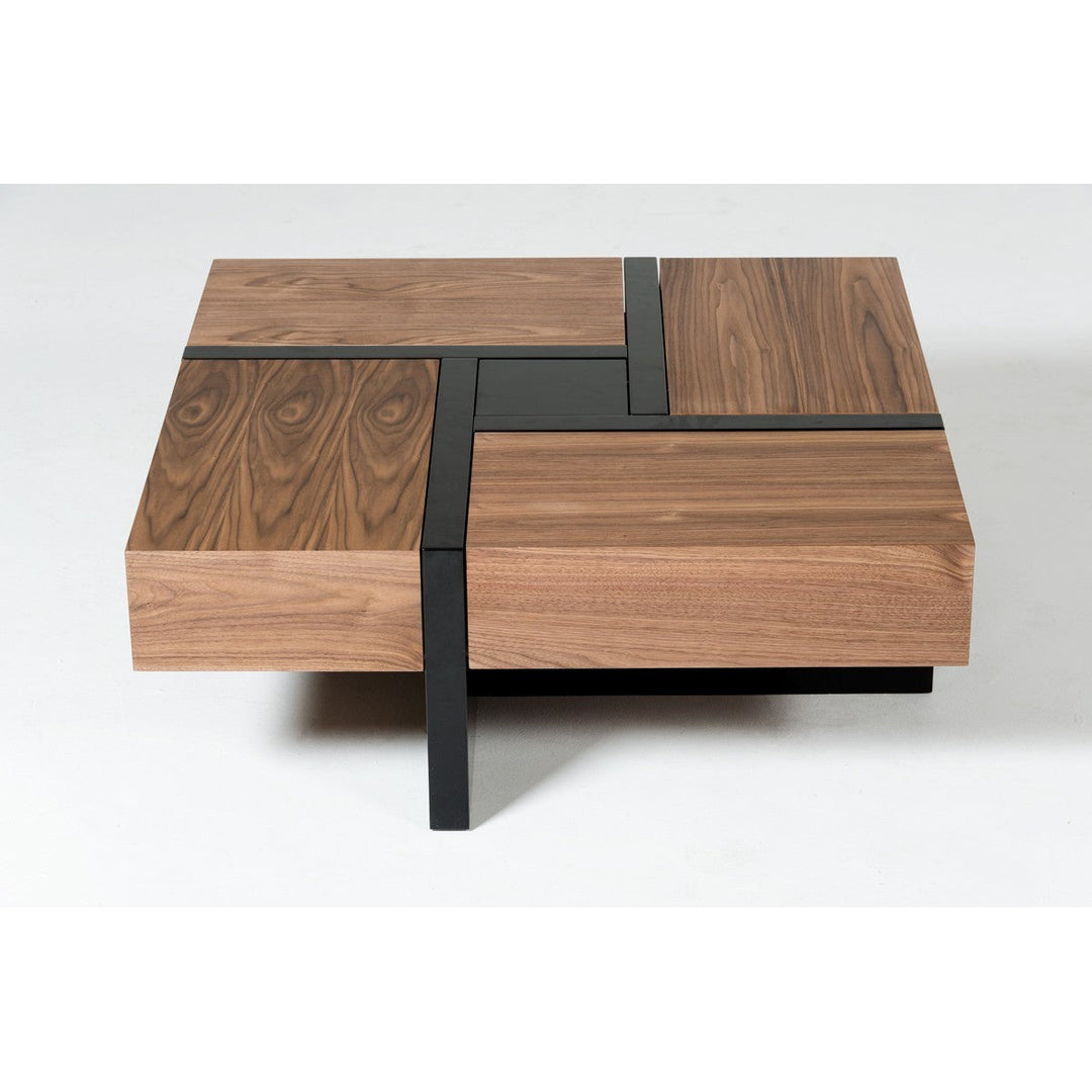 39" Brown and Black and Black Square Coffee Table with Four Drawers Image 2